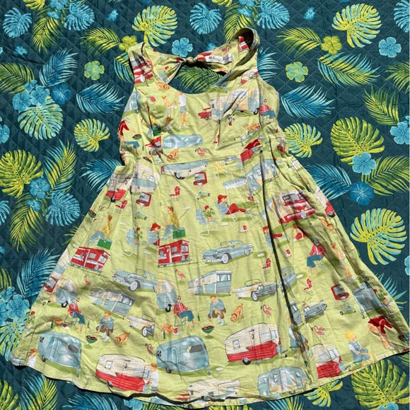 Cherry Velvet Dresses & Skirts - Cherry Velvet Plus Antique Trailer Pinup Dress, XL